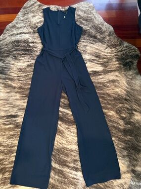 Banana Republic Navy Sleeveless Wide-Leg Jumpsuit with Tie Waist